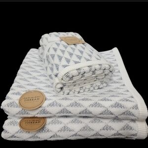 4pc COMMON THREAD Boho Triangle 100% Zero Twist Cotton BATH Hand Tip Towel Set